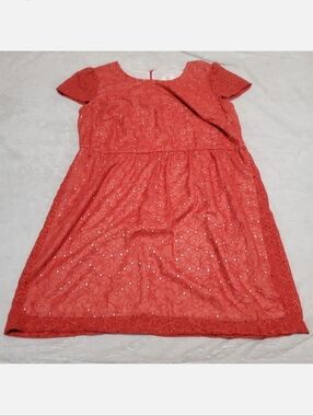 Ice Orange Cap Sleeve Eyelet Lace Dress 20W Classic Work Office Plus Size Summer